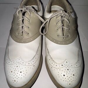 WILSON PROSTAFF SHOES WOMENS BEIGE SZ 9 LEATHER GOLF CLEATS LAC UP WINGTIP GS361